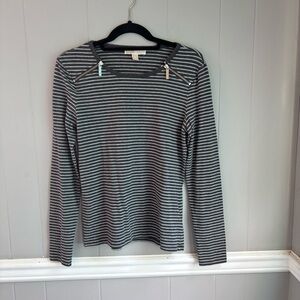 Michael Kors Gray Striped Long Sleeve Top With Zipper Detail. Size M